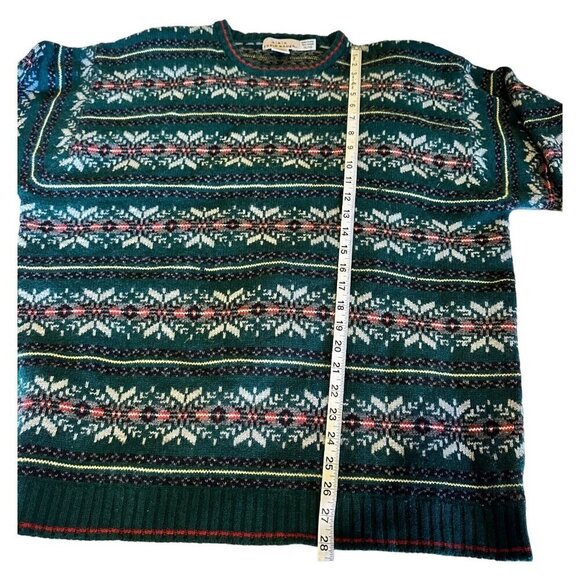 Eddie Bauer AKA Fair Isle Tall XL VTG Holiday Nordic Christmas Geometric Green - Picture 8 of 15
